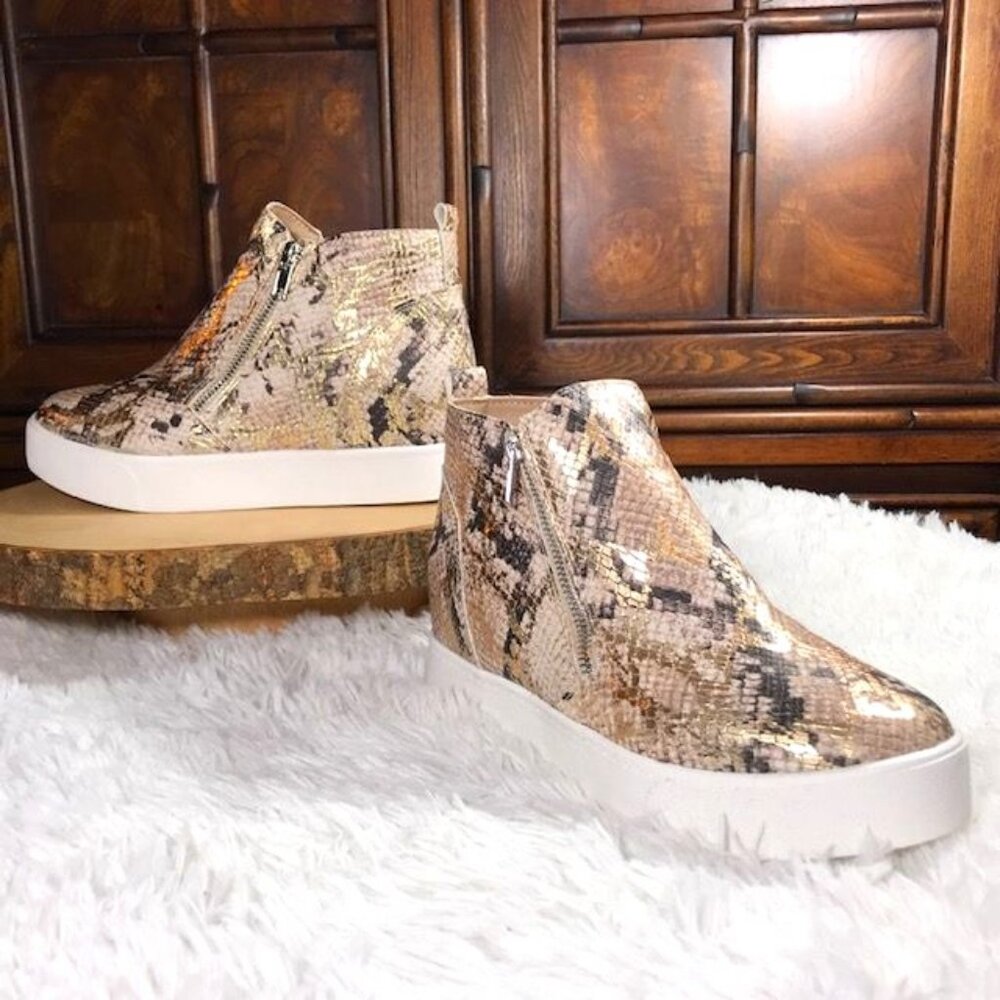 Soda Faux Leather Gold Python Hidden Wedge Platform Side Zip Bootie Sneaker